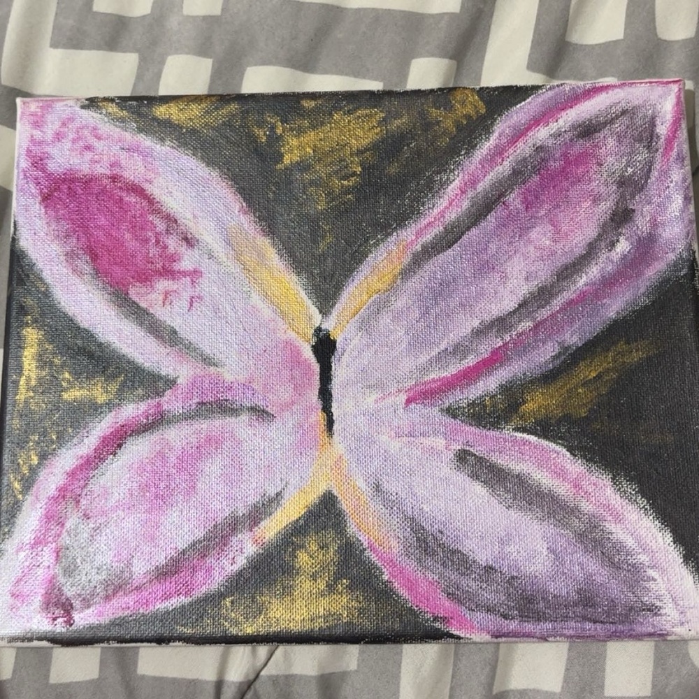 Vibrant Butterfly Canvas Art in Pink and Gold